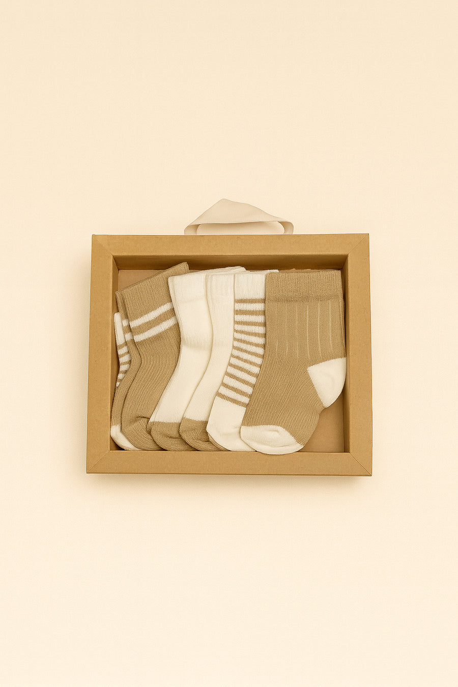 6 Pairs Organic Cotton Socks - Ecru/Mink